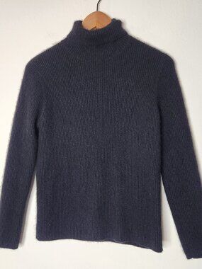 Orvis Womens Medium Cashmere Black Ribbed Turtleneck Sweater Pullover